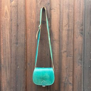 Teal turquoise artisan french full grain burnished leather crossbody purse